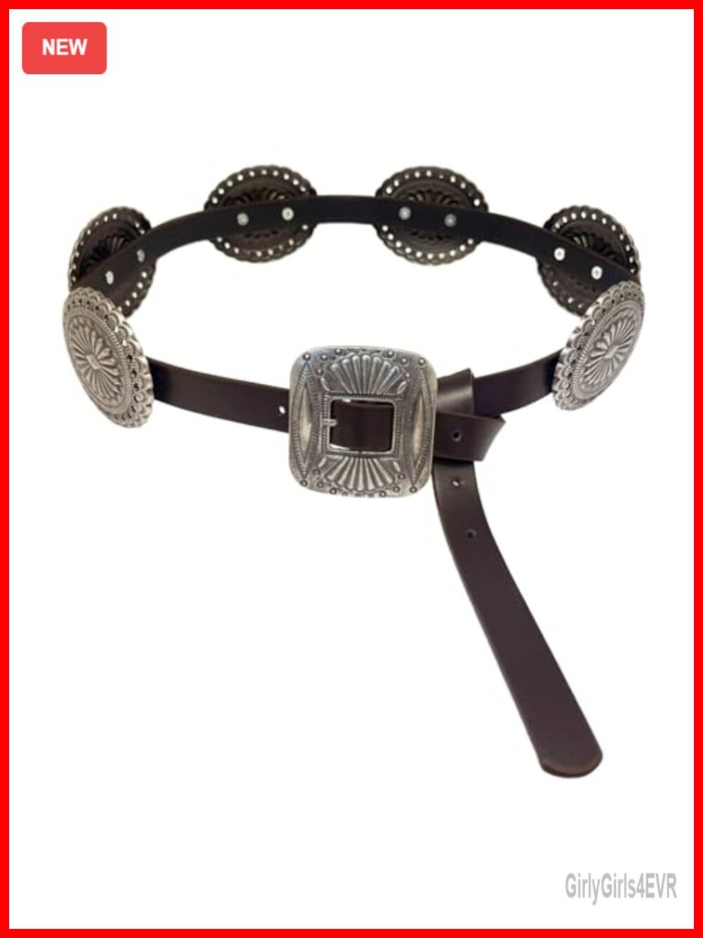 Faux Leather Western Boho Disc Belt Adjustable Waist for Jeans Dresses
